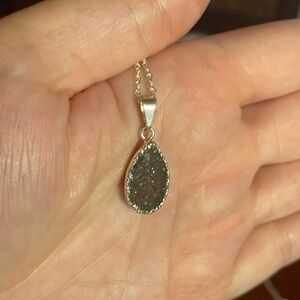 Cute Dainty Druzy Amethyst Silver Plated over Copper Electroform Pendant, Chain